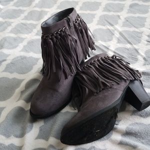 Gray fringe booties